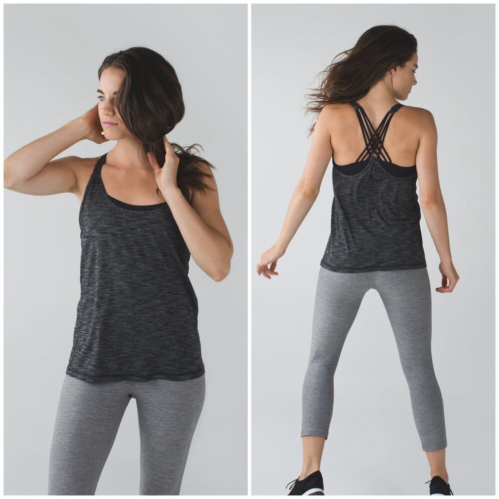 Lululemon Sunset Salutation Tank Heathered Grey Black Size 6 2-in-1 Bra Tank
